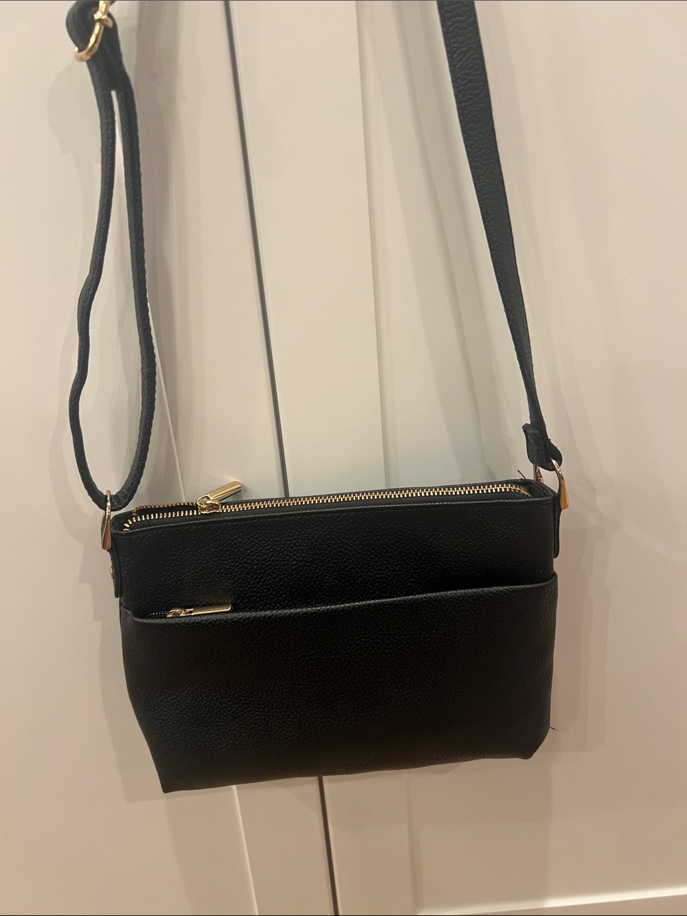 Black Crossbody Shoulder Bag with Gold Hardware